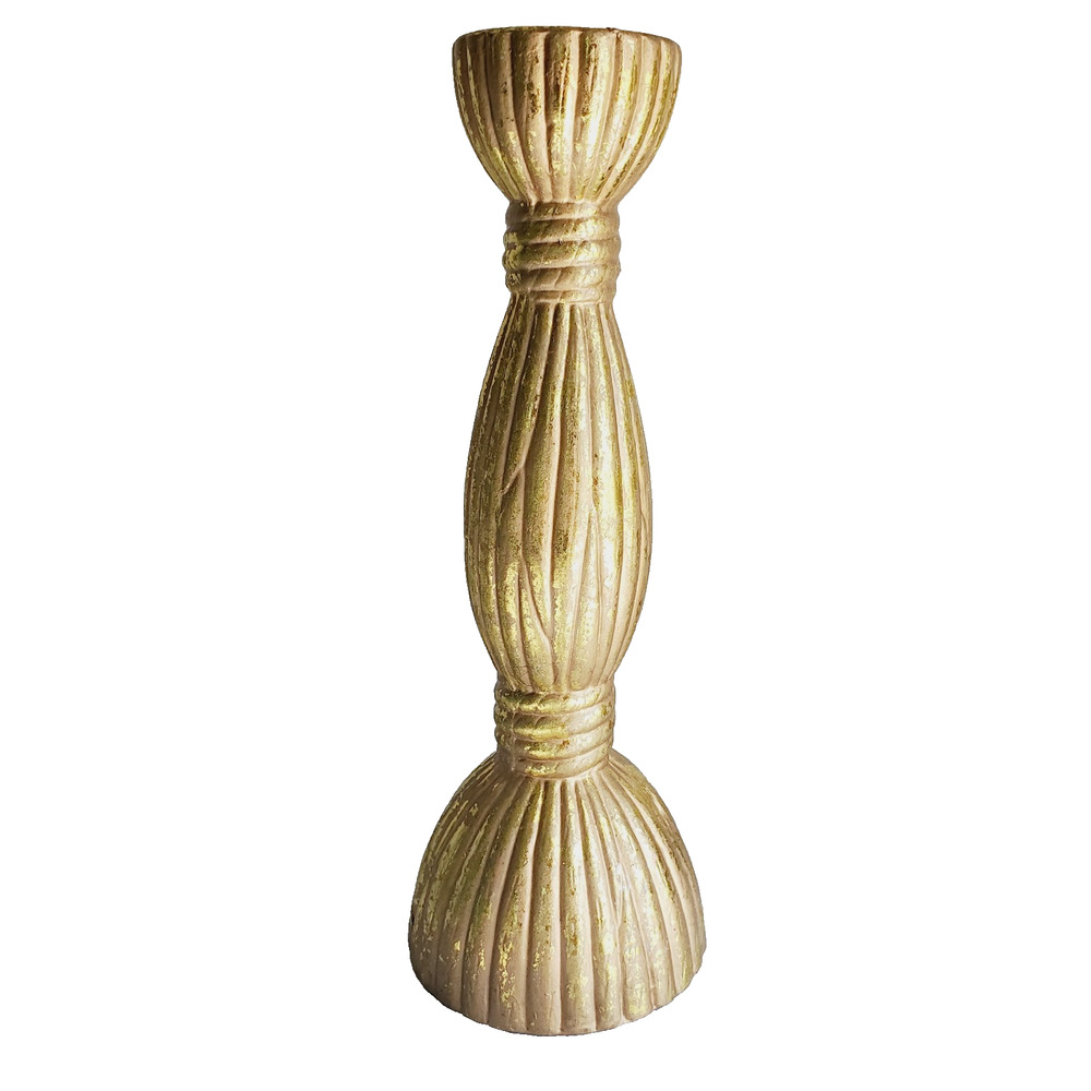 Vintage Handmade Clay Candle Stick Holder Adult's 12.5" Gold Handpainted Collect